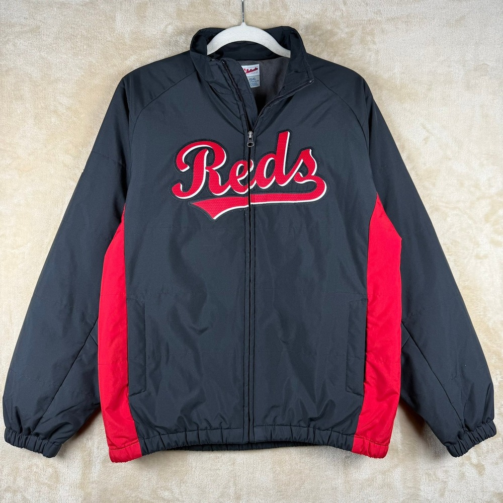 Majestic Youth L Cincinnati Reds Black Fleece Lined‎ Insulated Dugout Jacket